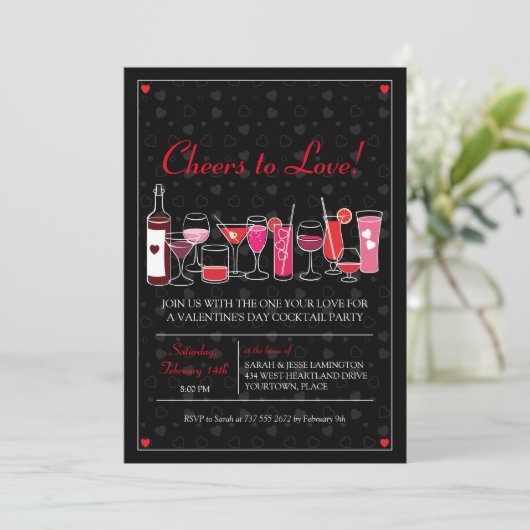 Retro Cocktails Valentines Day Party Einladung (Stehend Vorderseite)