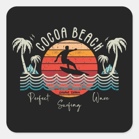 Retro Cocoa Beach Quadratischer Aufkleber (Vorderseite)