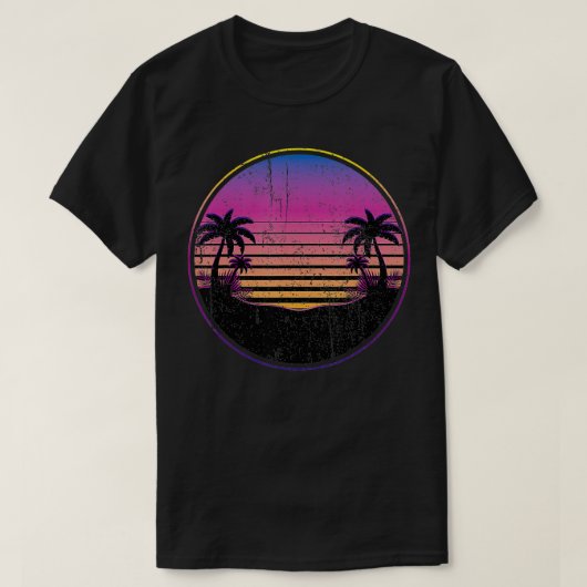 Retro Coconut Palm Trees Beach Sunset Tropical Sum T-Shirt (Design vorne)