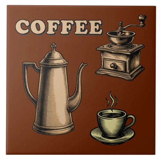 Retro Coffee Cafe Pattern Fliese (Vorderseite)