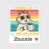 Retro Coffee Cat Vibes - Funny Caffeine Lover Aufkleber (Blatt)