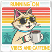 Retro Coffee Cat Vibes - Funny Caffeine Lover Aufkleber (Vorderseite)