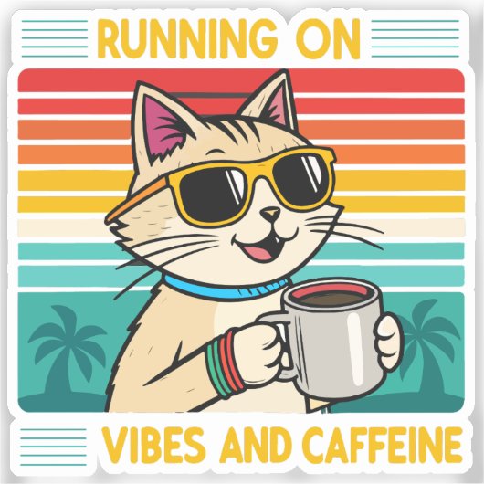 Retro Coffee Cat Vibes - Funny Caffeine Lover Aufkleber (Vorderseite)