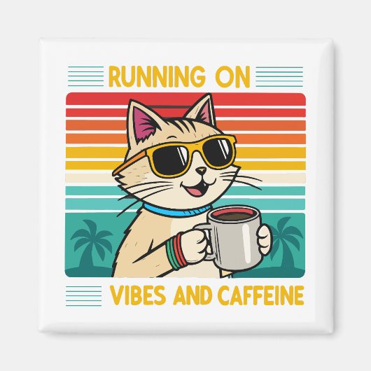 Retro Coffee Cat Vibes - Funny Caffeine Lover Magnet (Vorne)