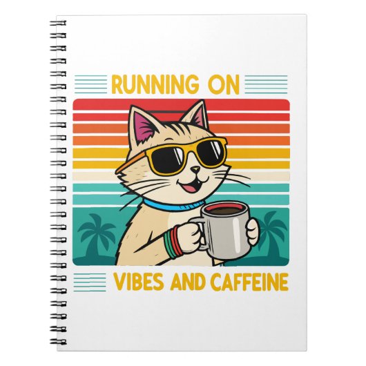 Retro Coffee Cat Vibes - Funny Caffeine Lover Notizblock (Vorderseite)