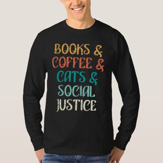 Retro Coffee Cats Katzenbesitzer Bücher T-Shirt (Vorderseite)