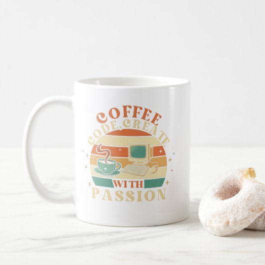 Retro Coffee Code Create Passion Programmer Mug Kaffeetasse (Mit Donut)