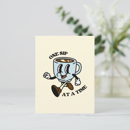 Retro Coffee Cup Slogan Postkarte (Stehend Vorderseite)
