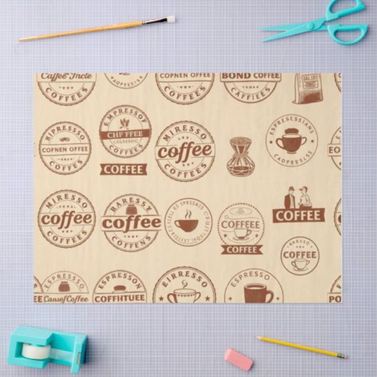 Retro Coffee Labels & Briefmarke Tissue Paper Seidenpapier (Basteln)