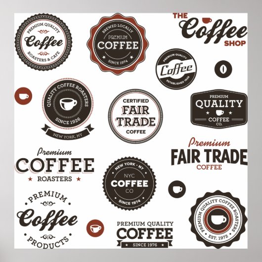Retro Coffee Labels Poster (Vorne)