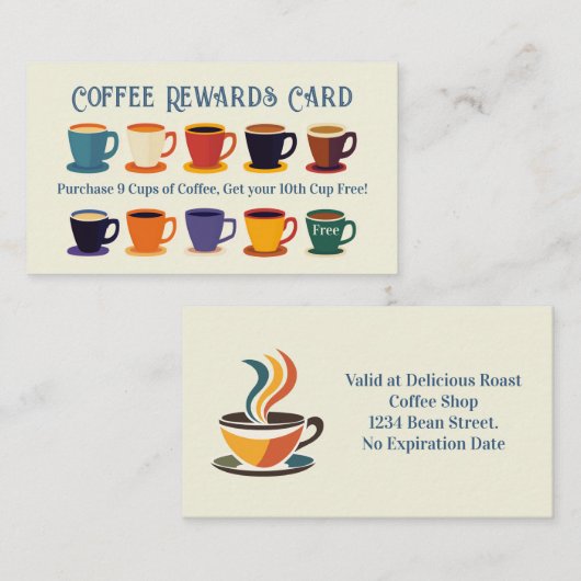 Retro Coffee Shop Rewards Loyalty Punch Card Visitenkarte (Vorne/Hinten)