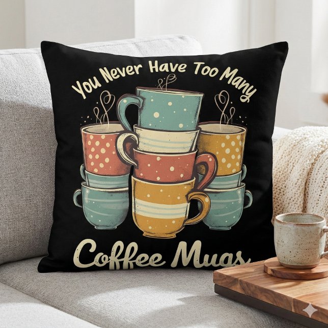 Retro Coffee Tasse Stack Vintages Design Kissen (Retro Coffee Mug Stack Vintage Design Throw Pillow Mockup A)
