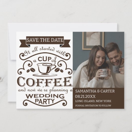 Retro Coffee themed weded Save the Date Design Einladung (Vorderseite)