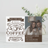 Retro Coffee themed weded Save the Date Design Einladung (Stehend Vorderseite)