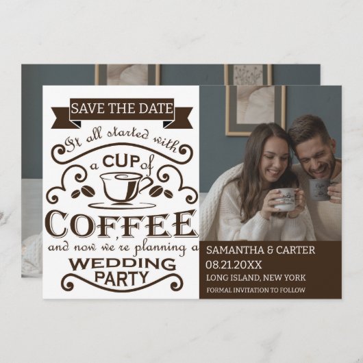 Retro Coffee themed weded Save the Date Design Einladung (Vorne/Hinten)