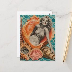 Retro-Collage Sie verkauft die Muscheln Postkarte