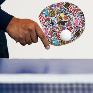 Retro-College-Vibes-Sticker-Bomb-Ping-Pong-Schläge Tischtennis Schläger
