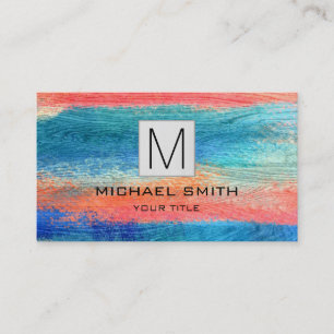 Retro Color Wood Elegant Monogram #9 Visitenkarte