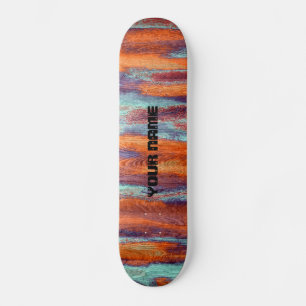 Retro Color Wood Grain Monogramm Skateboard