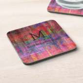 Retro Color Wood Grain Texture Monogram #2 Untersetzer (Linke Seite)