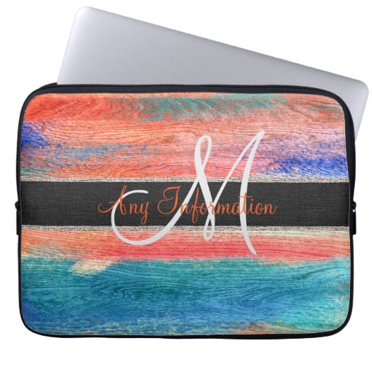 Retro Color Wood Grain Texture Monogram #3 Laptopschutzhülle (Vorderseite)