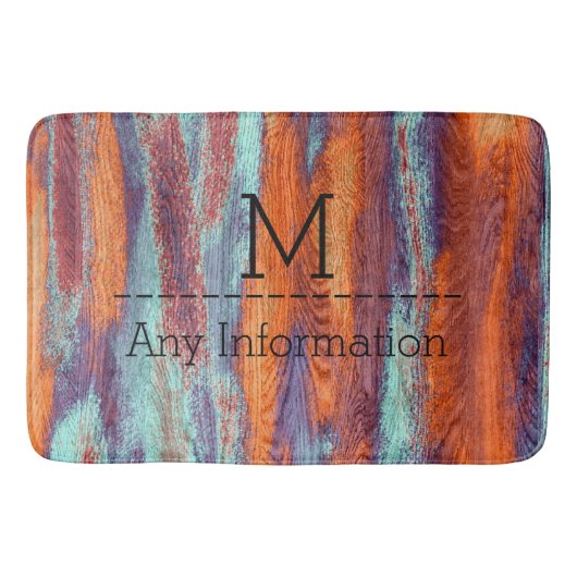 Retro Color Wood Grain Texture Monogram Badematte (Vorderseite)