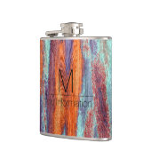 Retro Color Wood Grain Texture Monogram Flachmann (Links)