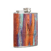 Retro Color Wood Grain Texture Monogram Flachmann (Rechts)