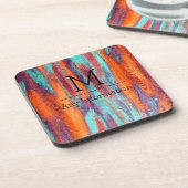 Retro Color Wood Grain Texture Monogram Getränkeuntersetzer (Linke Seite)