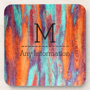 Retro Color Wood Grain Texture Monogram Getränkeuntersetzer