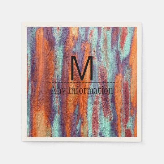 Retro Color Wood Grain Texture Monogram Serviette (Vorderseite)