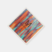 Retro Color Wood Grain Texture Monogram Serviette (Ecke)