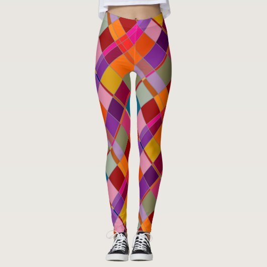 Retro Colorful Checkered Geometric Pattern  Leggings (Vorderseite)