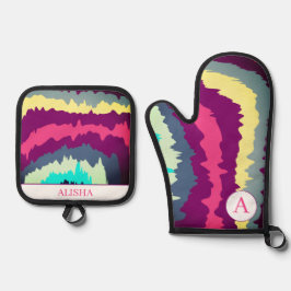 Retro Colorful Curvy Ofenhandschuh & Topflappen-Set