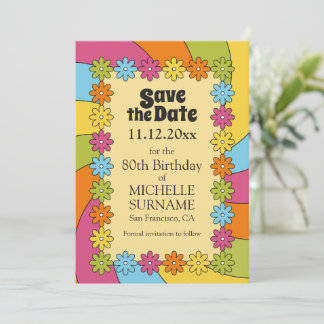 Retro Colorful Flowers 60s Groovy Theme Inspired  Save The Date