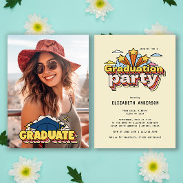 Retro Colorful Foto Graduation Party Einladung