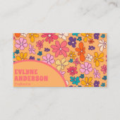 Retro Colorful Groovy Floral Boho Girly Trendy Visitenkarte (Vorderseite)