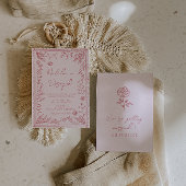 Retro Colorful Hand Drawn Floral Garden Wedding Einladung