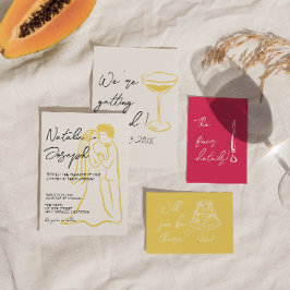 Retro Colorful Hand Drawn Unique Modern Wedding Einladung