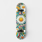 Retro Colorful Hippie Flowers Unisex Skateboard (Vorderseite)