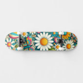 Retro Colorful Hippie Flowers Unisex Skateboard (Horizontal)