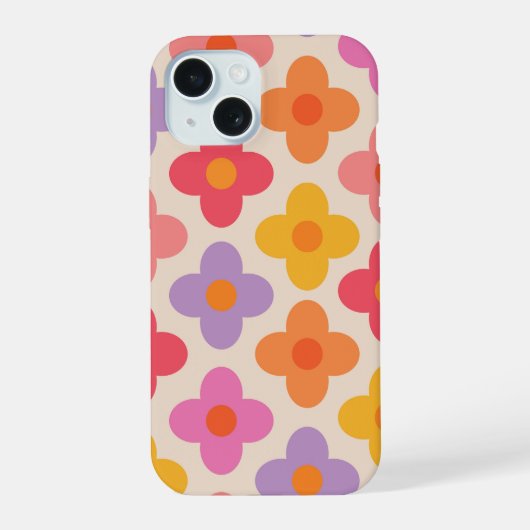 Retro Colorful Hippie Mod Flowers Pattern iPhone 15 Hülle (Rückseite)