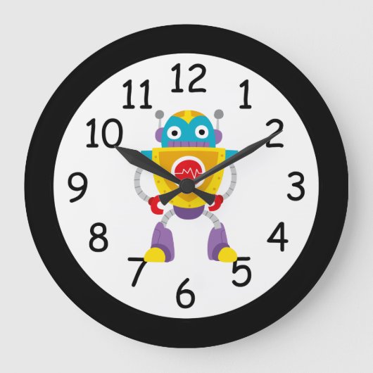 Retro Colorful Kids Robot Große Wanduhr (Vorderseite)