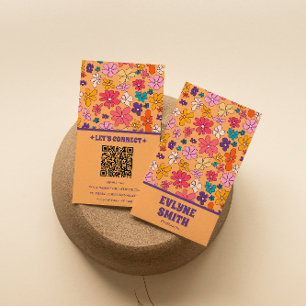 Retro Colorful QR Code Groovy Floral Trendy Boho Visitenkarte