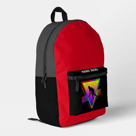 Retro Colorful Rainbow Hockey Bedruckter Rucksack (Rückseitige Ecke links)