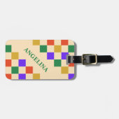 Retro Colorful Squares Geometric Custom Name Gepäckanhänger (Vorderseite horizontal)