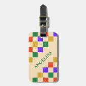 Retro Colorful Squares Geometric Custom Name Gepäckanhänger (Vorderseite vertikal)