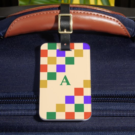 Retro Colorful Squares Geometric Monogram Gepäckanhänger (Vorderseite Insitu 2)
