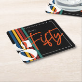 Retro Colorful Striped Fifty Birthday Party Chic Rechteckiger Pappuntersetzer (angewinkelt)