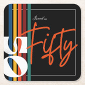 Retro Colorful Striped Fifty Birthday Party Chic Rechteckiger Pappuntersetzer (Vorderseite)